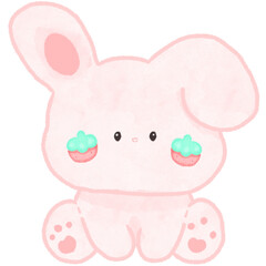 Cute bunny and strawberry elements collection in watercolor.