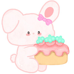 Cute bunny and strawberry elements collection in watercolor.