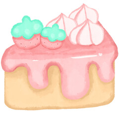 Cute bunny and strawberry elements collection in watercolor.