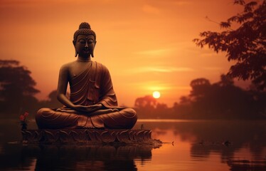 Buddha statue at sunset