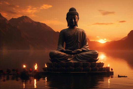 Buddha statue at sunset