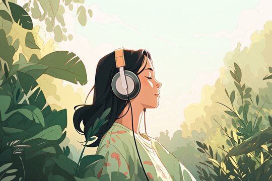 Lofi Girl Illustration Young Woman Looking Sky Generative Ai