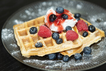 waffles with berries and blueberries