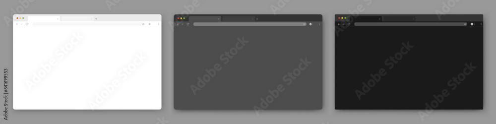 Poster browser windows. a set of realistic empty browser windows in white, gray and black with a toolbar, s