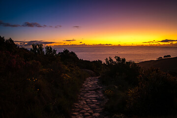 View of Cape Town from Kloof Corner hike at sunset in Cape Town, western Cape, South Africa