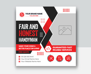 Construction renovation Handyman home repair flyer social media post and web banner template