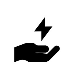 Hand holding thunder black icon on white