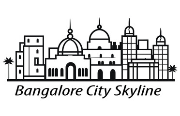 Flat Vector Silhouette of Bangalore City, Bangalore City Skyline.