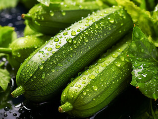 Organic zucchini with waterdrops vegetable background