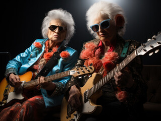 Obraz premium old women play rock