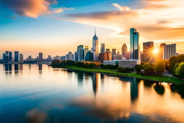 Crédence de cuisine en verre imprimé Chicago Capturing Serenity-The City's Lakeside Beauty Unveils Itself in the Tranquil Glow of Sunset