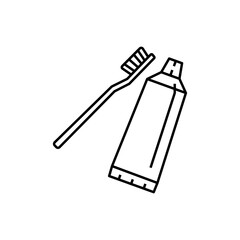 Pictograph of toothbrush and toothpaste for template logo, icon, and identity vector designs.
