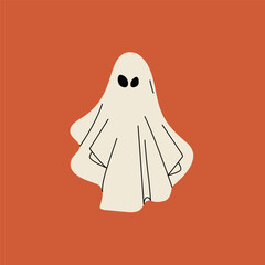 Halloween cloth ghost. Scary monster character, cartoon trick or treat spooky face, evil silhouette. Vector illustration