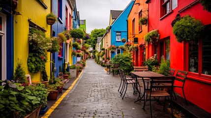 Fototapeta na wymiar Colourful Old Street in Kinsale, County Cork, Ireland - Travel to this Charming European Town for Architecture and Culture