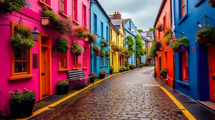 Fototapeta na wymiar Colourful Street in Old Town Kinsale, County Cork, Ireland - Architecture and Travel in Europa