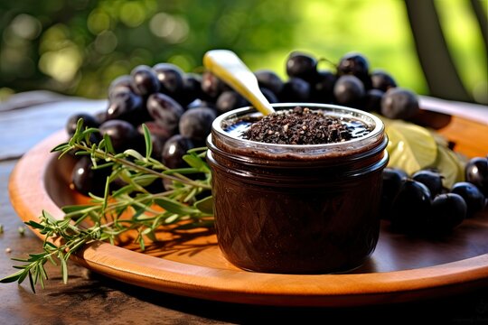 Authentic French Black Olive Tapenade with Caper, Anchovy, and Garlic - Homemade Olive Paste with Olive Oil and Salt