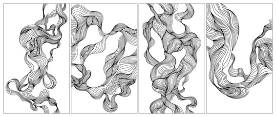 Backdrop cover template hand drawn set. Abstract wavy curve line background collection wallpaper or poster.