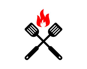 Spatula crossed with fire flame in th the middle