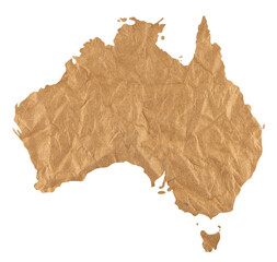 illustration of map of Australia on old crumpled brown grunge paper