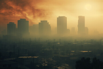 Smog in city. A metropolis in smoke