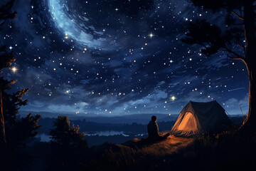 Sleep under the stars. Romantic bedroom.