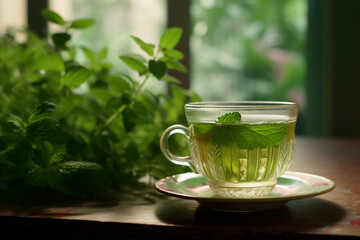 Mint tea in a glass cup
