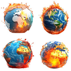 Global Warming Set 3D Vector Icons Isolated On Transparent Background 2