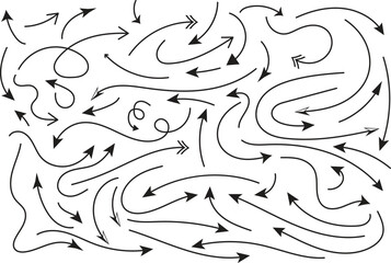 Isolated vector arrows, hand drawn on a white background
