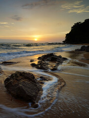 Scene of beautiful sky and sea during sunset at Aou Yang beach, Chanthaburi, Thailand