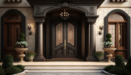 Luxury palace front door with marble pillars and arch