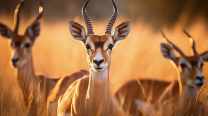Fototapete Antilope Close up image of a group of impala antelopes in the african savanna during a safari