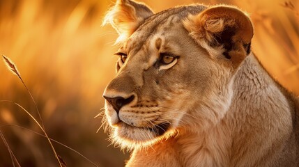 Close up portrait of a lioness in the african savanna during a safari tour