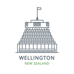 Vector illustration of WELLINGTON in the country of NEW ZEALAND. Linear icon of the famous, modern city symbol. Cityscape outline line icon of city landmark on a white background