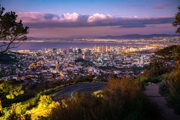 Deurstickers View of Cape Town from Kloof Corner hike at sunset in Cape Town, western Cape, South Africa © pierrick