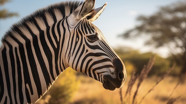 Close up image of a zebr on a safari tour in the african savanna