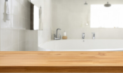 Desk decoration with blurred bathroom space for writing