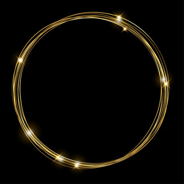Vector template of shining gold circle  frame round with glitter for Christmas celebration party, New Year card, wedding, bachelorette party, baby shower party, logo. Vector illustration