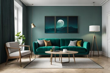 modern living room with sofa picture poster generated by AI tool