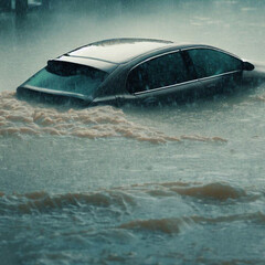 Generation, AI,
Submerged vehicles, flooding, floods, natural disasters, car, vehicle