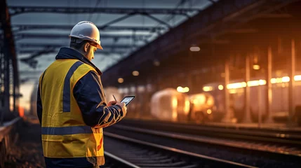 Foto op Plexiglas Industrial Engineer Using Tablet to Inspect Railway Track © Tony A