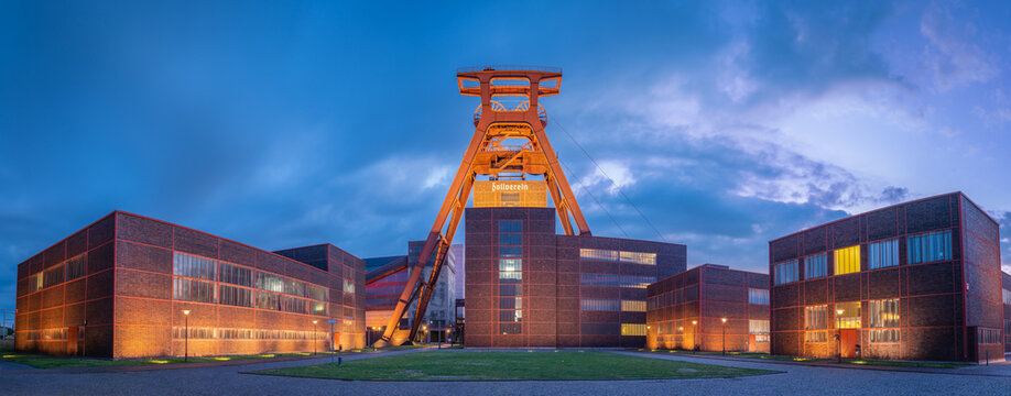 Essen, Germany - July 05, 2022: Early evening at the Zeche Zollverein, a former coal mine and UNESCO World Heritage site