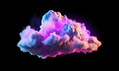 3d render, magical cloud illuminated with colorful neon light. Clip art isolated on black background. Fantasy sky design element, Generative AI - obrazy, fototapety, plakaty