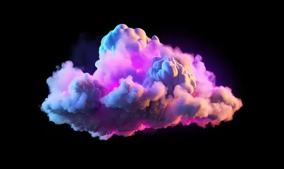 Poster 3d render, magical cloud illuminated with colorful neon light. Clip art isolated on black background. Fantasy sky design element, Generative AI © Pixel Visions