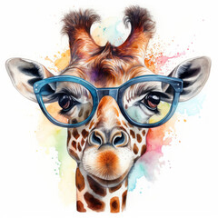 Quirky Giraffe with Glasses, Intelligent Safari Animal Art, Whimsical Wildlife Study Decor