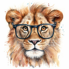 Scholarly Lion Portrait, Majestic Lion with Glasses, Intellectual Wild Cat Art for Study