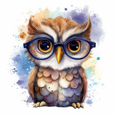 Geeky Owl Art Print, Intellectual Bird Illustration, Nerdy Owl with Glasses With White Background