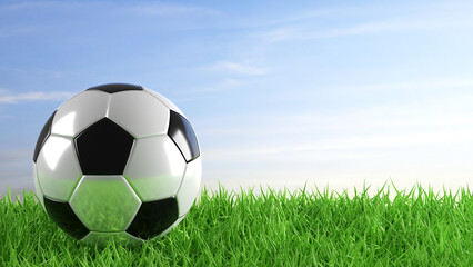 Soccer ball on soccer field. 3d-rendering