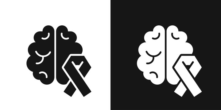 Brain cancer vector icon. Head brain and tape for cancer hospital