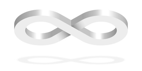 White 3D Infinity Symbol on white Background. Endless Vector Logo Design. Concept of infinity with shadow for your web site design, logo, app, UI. EPS10.
