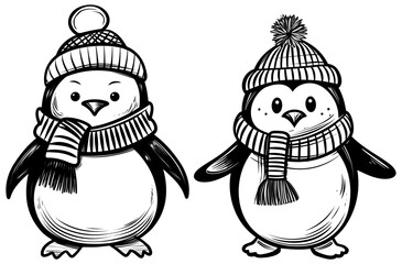 Penguins Doodle on White